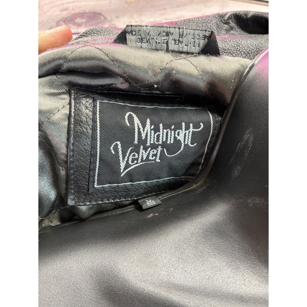 Y2K Vintage Midnight Velvet Belted Zip Leather Jacket Grunge Trench Large Black - Picture 5 of 8
